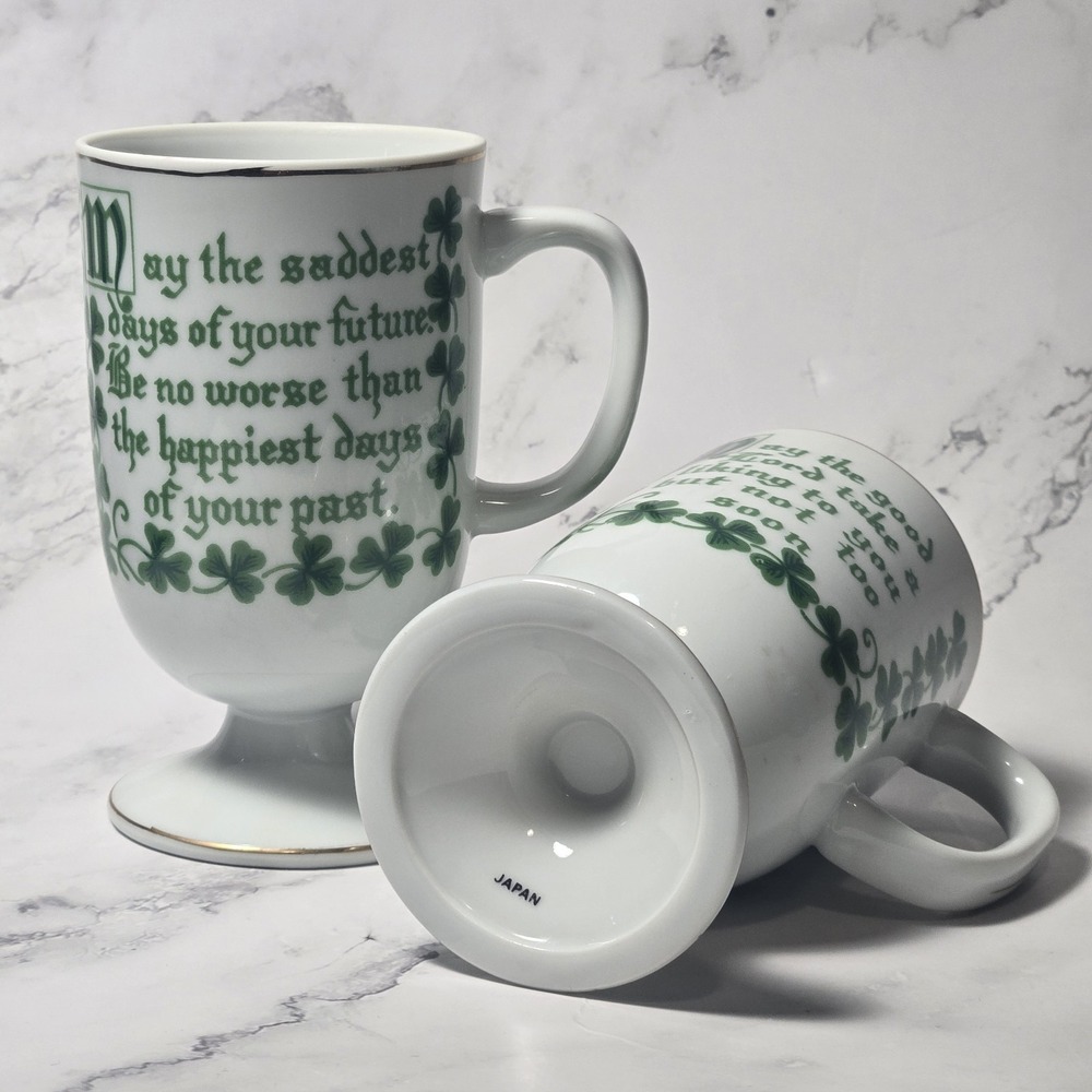 Vintage Pair Irish Coffee Mugs Irish Wisdom  Blessing's St.Patty's Day Gold Gilt - Picture 5 of 7